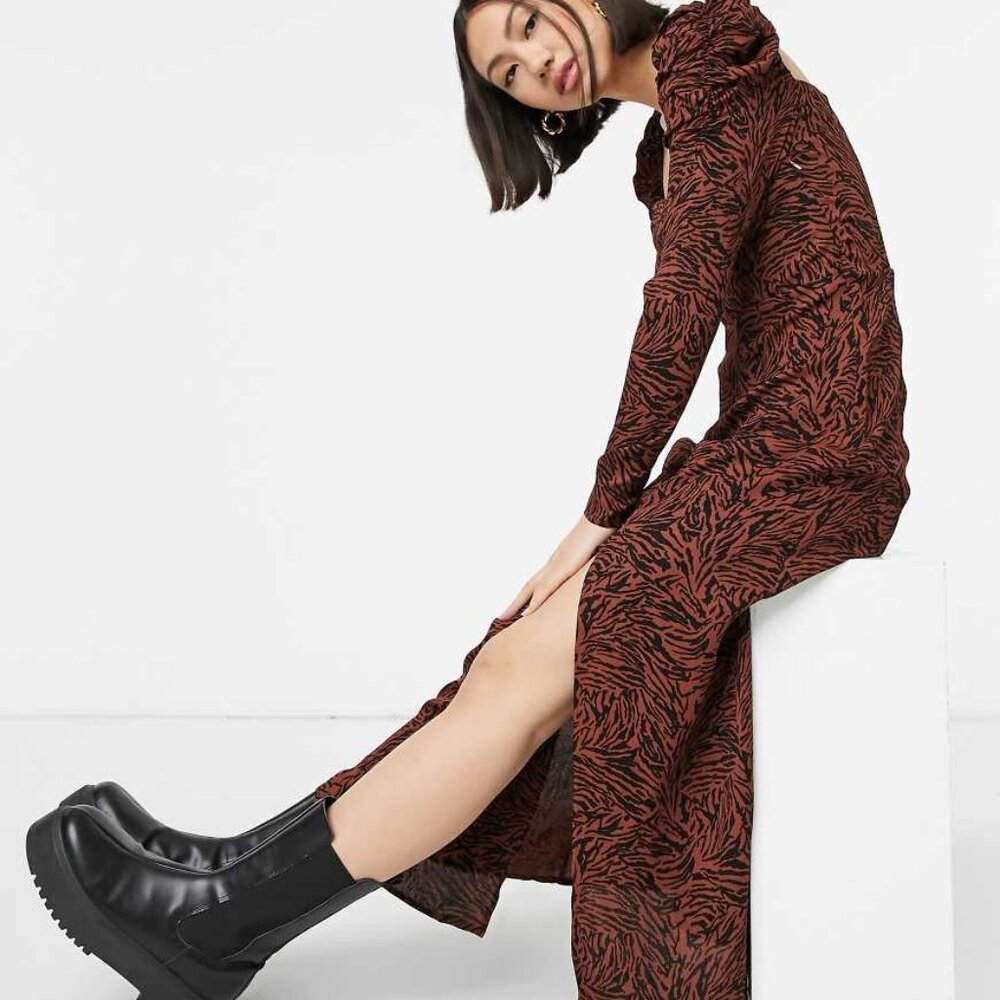 & Other Stories Square Neck Midi Dress in Animal Print, Size 6